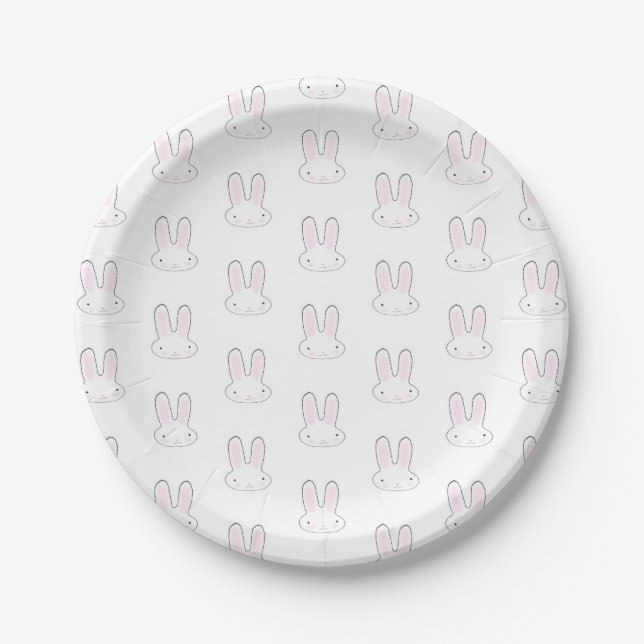 Cute white bunny rabbit fun modern pattern  paper plates (Front)