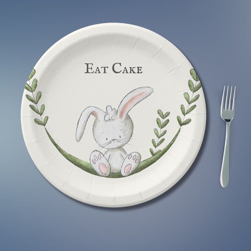 Cute White Bunny Rabbit Greenery Party Paper Plates