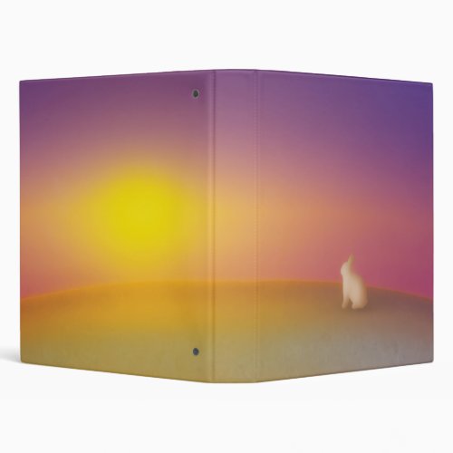 Cute White Bunny Rabbit on Grassy Hill at Sunrise 3 Ring Binder