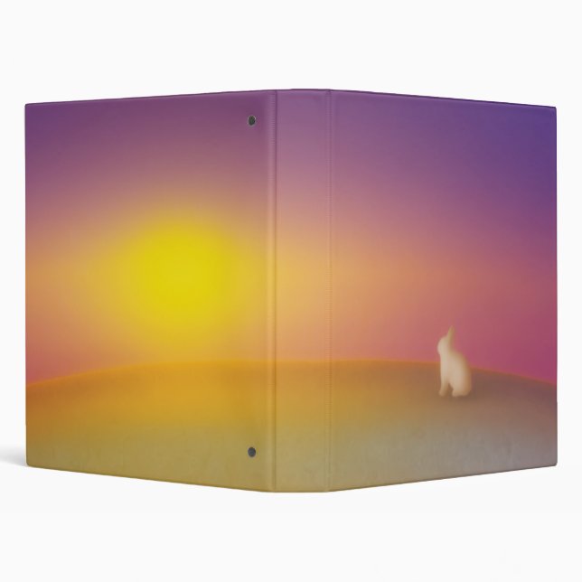 Cute White Bunny Rabbit on Grassy Hill at Sunrise 3 Ring Binder (Background)