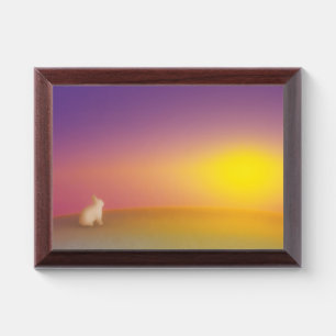 Cute White Bunny Rabbit on Grassy Hill at Sunrise Award Plaque