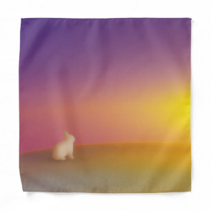 Cute White Bunny Rabbit on Grassy Hill at Sunrise Bandana
