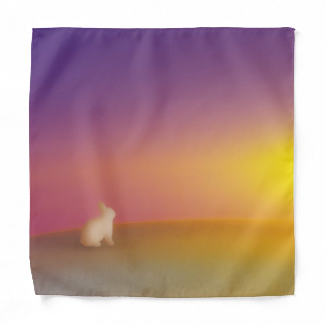 Cute White Bunny Rabbit on Grassy Hill at Sunrise Bandana (Front)