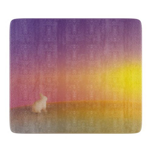 Cute White Bunny Rabbit on Grassy Hill at Sunrise Cutting Board