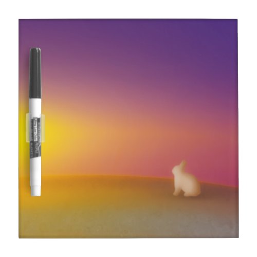Cute White Bunny Rabbit on Grassy Hill at Sunrise Dry Erase Board