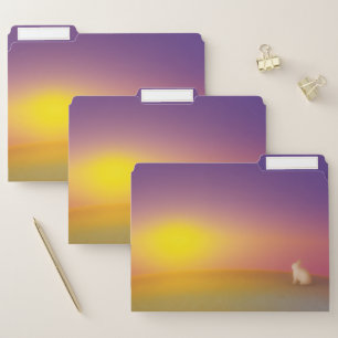 Cute White Bunny Rabbit on Grassy Hill at Sunrise File Folder