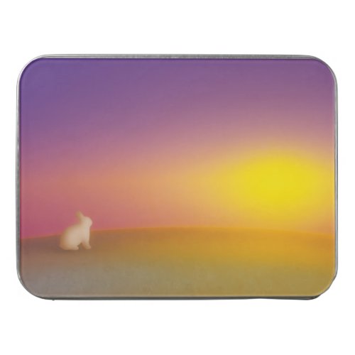 Cute White Bunny Rabbit on Grassy Hill at Sunrise Jigsaw Puzzle