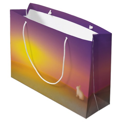 Cute White Bunny Rabbit on Grassy Hill at Sunrise Large Gift Bag