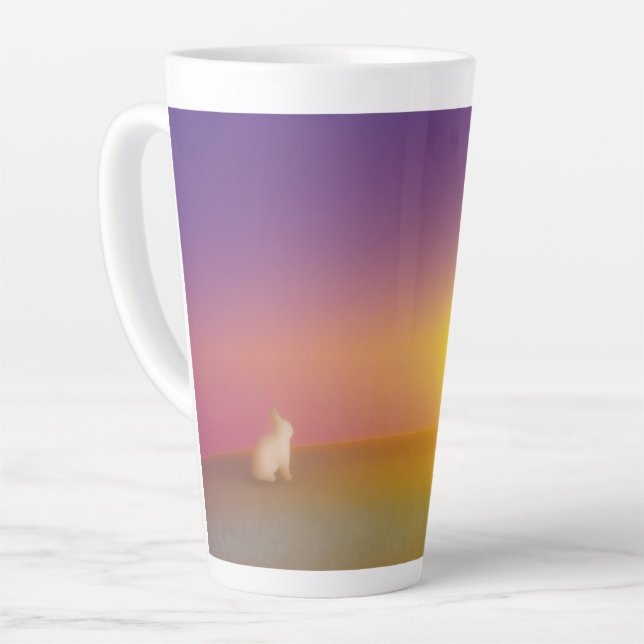Cute White Bunny Rabbit on Grassy Hill at Sunrise Latte Mug (Left Angle)