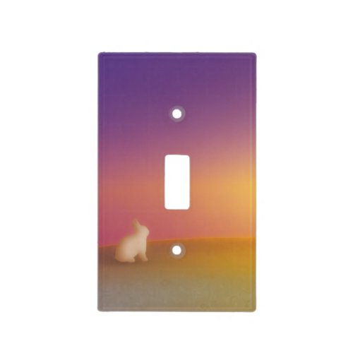 Cute White Bunny Rabbit on Grassy Hill at Sunrise Light Switch Cover