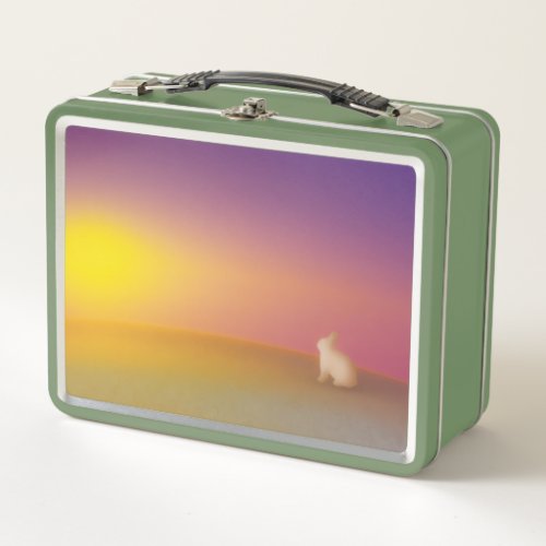 Cute White Bunny Rabbit on Grassy Hill at Sunrise Metal Lunch Box
