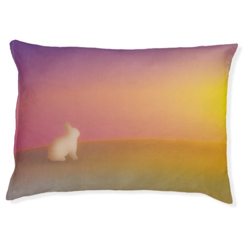 Cute White Bunny Rabbit on Grassy Hill at Sunrise Pet Bed