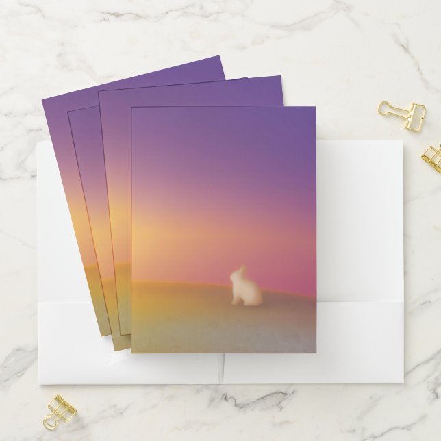 Cute White Bunny Rabbit on Grassy Hill at Sunrise Pocket Folder (In Situ)