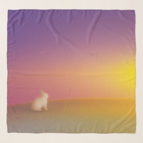 Cute White Bunny Rabbit on Grassy Hill at Sunrise Scarf
