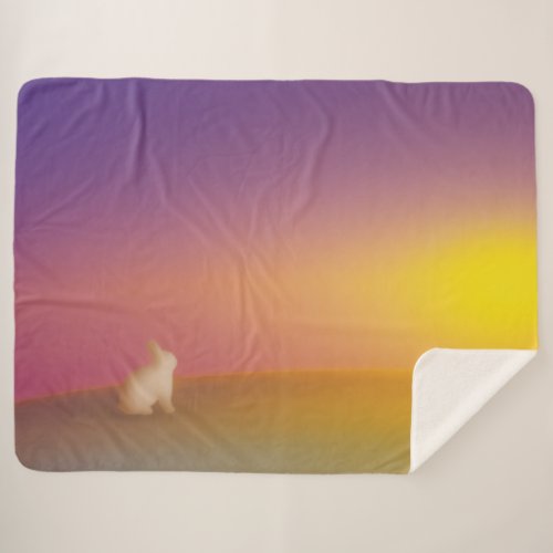 Cute White Bunny Rabbit on Grassy Hill at Sunrise Sherpa Blanket