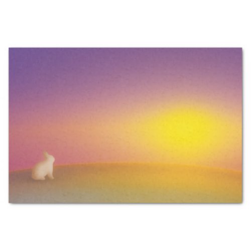 Cute White Bunny Rabbit on Grassy Hill at Sunrise Tissue Paper