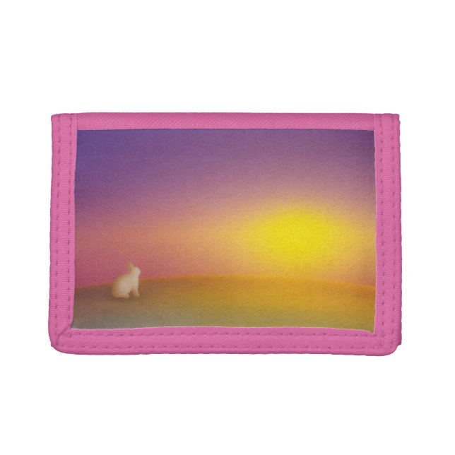 Cute White Bunny Rabbit on Grassy Hill at Sunrise Trifold Wallet (Front)