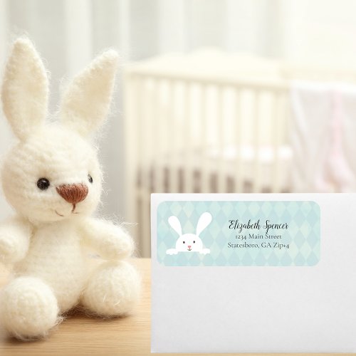 Cute White Bunny Rabbit Return Address  Aqua Blue Label