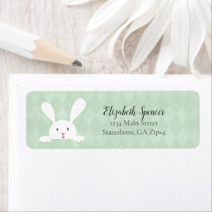 30 Custom Grey Bunny With Flower Personalized Address Labels 