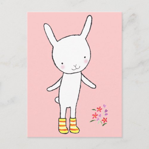 Cute White Bunny Rabbit Yellow Boots Postcard MiKa