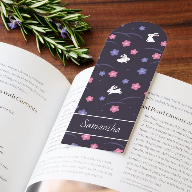 Cute White Bunny Rabbits Flowers Pattern Purple Bookmarks (Book)