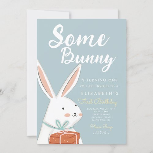 Cute White Bunny Some Bunny Turning One Birthday  Invitation