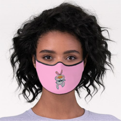 Cute White Bunny Thumbs Up Sign Black Bow Tie Pink Premium Face Mask