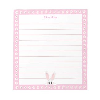 Cute White Bunny & White Flowers on Lined