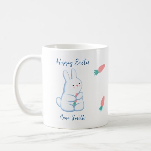 Cute white bunny with a carrot coffee mug