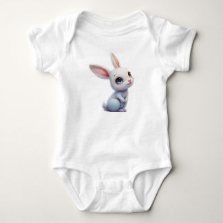 Cute White Bunny with Big Blue Eyes Baby Bodysuit