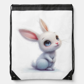 Cute White Bunny with Big Blue Eyes Drawstring Bag