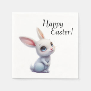 Cute White Bunny with Big Blue Eyes Happy Easter Napkins