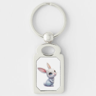 Cute White Bunny with Big Blue Eyes Keychain