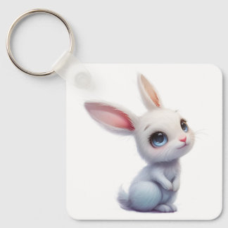 Cute White Bunny with Big Blue Eyes Keychain