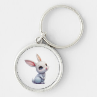 Cute White Bunny with Big Blue Eyes Keychain