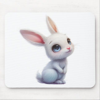 Cute White Bunny with Big Blue Eyes Mouse Pad