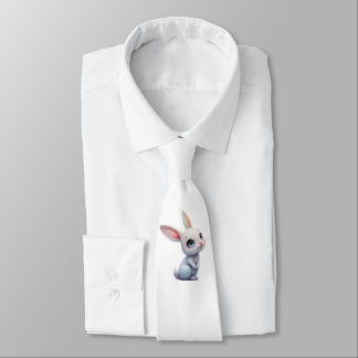 Cute White Bunny with Big Blue Eyes Neck Tie