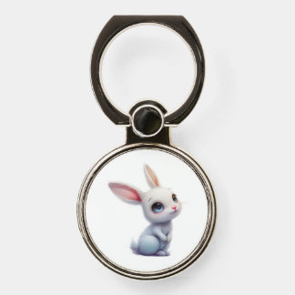 Cute White Bunny with Big Blue Eyes Phone Ring Stand
