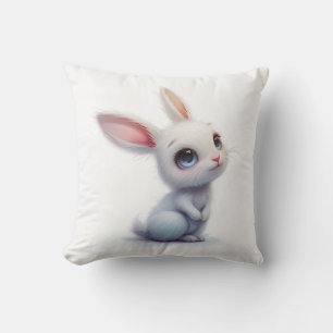 Cute White Bunny with Big Blue Eyes Throw Pillow