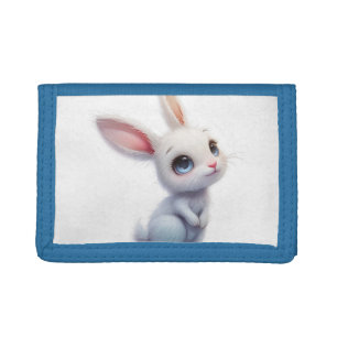 Cute White Bunny with Big Blue Eyes Tri-fold Wallet
