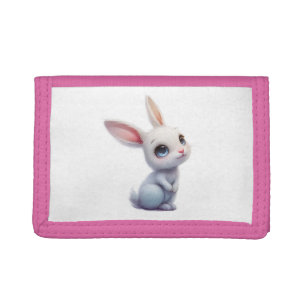 Cute White Bunny with Big Blue Eyes Trifold Wallet