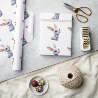 Cute White Bunny with Big Blue Eyes Wrapping Paper