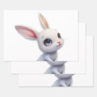 Cute White Bunny with Big Blue Eyes Wrapping Paper Sheets
