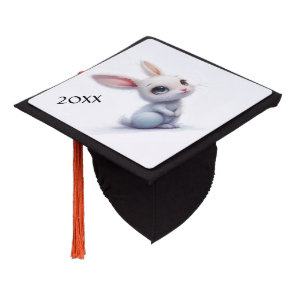Cute White Bunny with Big Blue Eyes Year Graduation Cap Topper