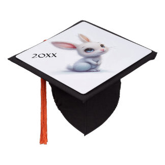 Cute White Bunny with Big Blue Eyes Year Graduation Cap Topper