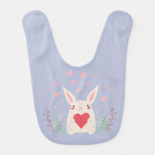 Cute White Bunny With Heart Baby Bib