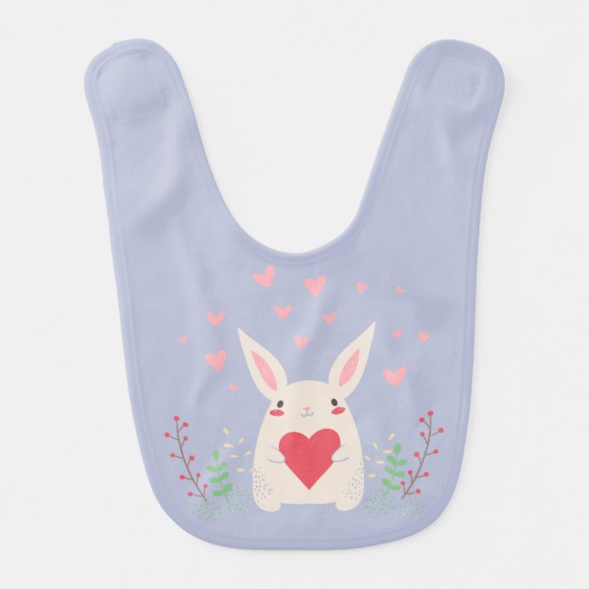 Cute White Bunny With Heart Baby Bib (Front)