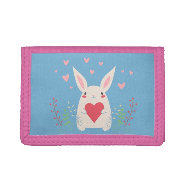 Cute White Bunny With Heart Trifold Wallet (Front)