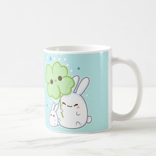 Cute white bunny with kawaii clover coffee mug