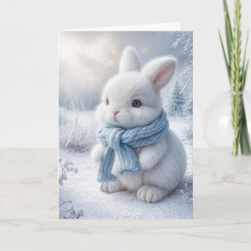 Cute White Bunny With Winter Scarf Card